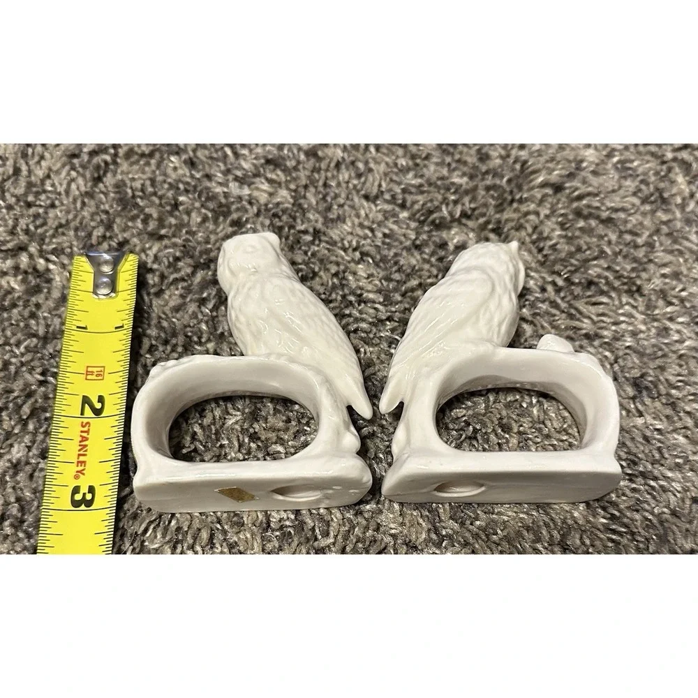 2 Ardalt Set Owl Shaped Napkin Rings Holders Lot Ceramic Pair Vintage Old China